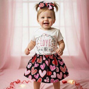Valentine’s Day Girls Black Skirt with Heart Pattern Outfits